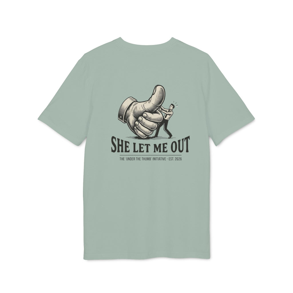 She Let Me Out Graphic T-Shirt — Vintage Thumbs-Up Design