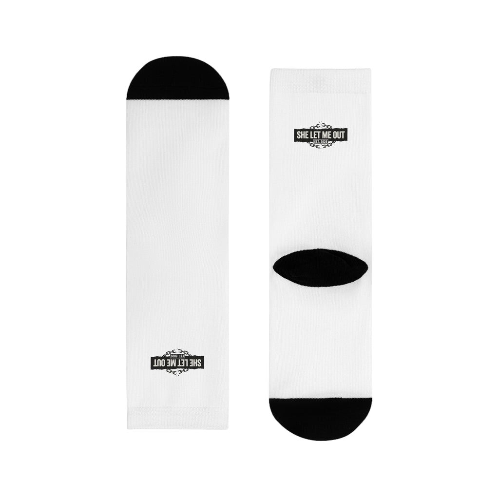 Crew Socks — 'She Let Me Out' Sublimation Graphic Socks