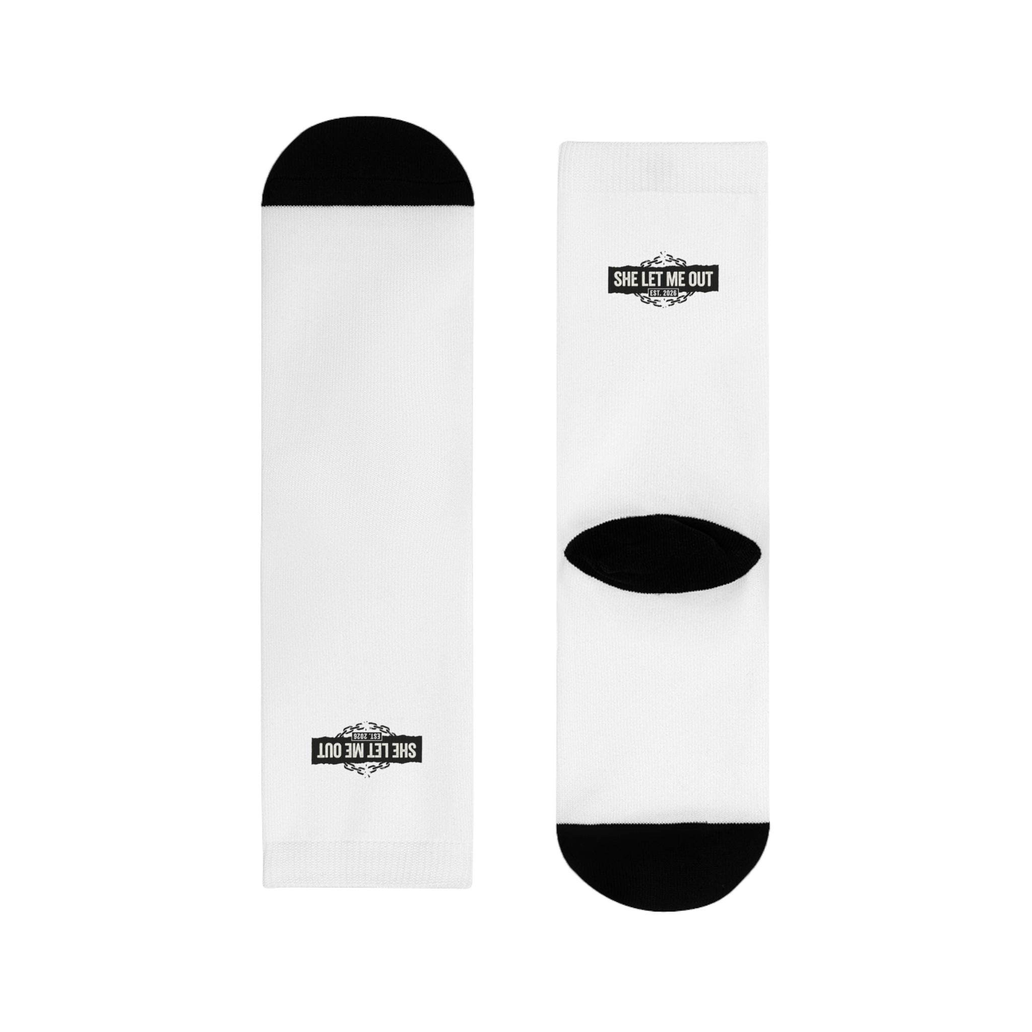 Crew Socks — 'She Let Me Out' Sublimation Graphic Socks
