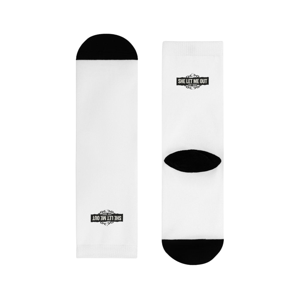 Crew Socks — 'She Let Me Out' Sublimation Graphic Socks