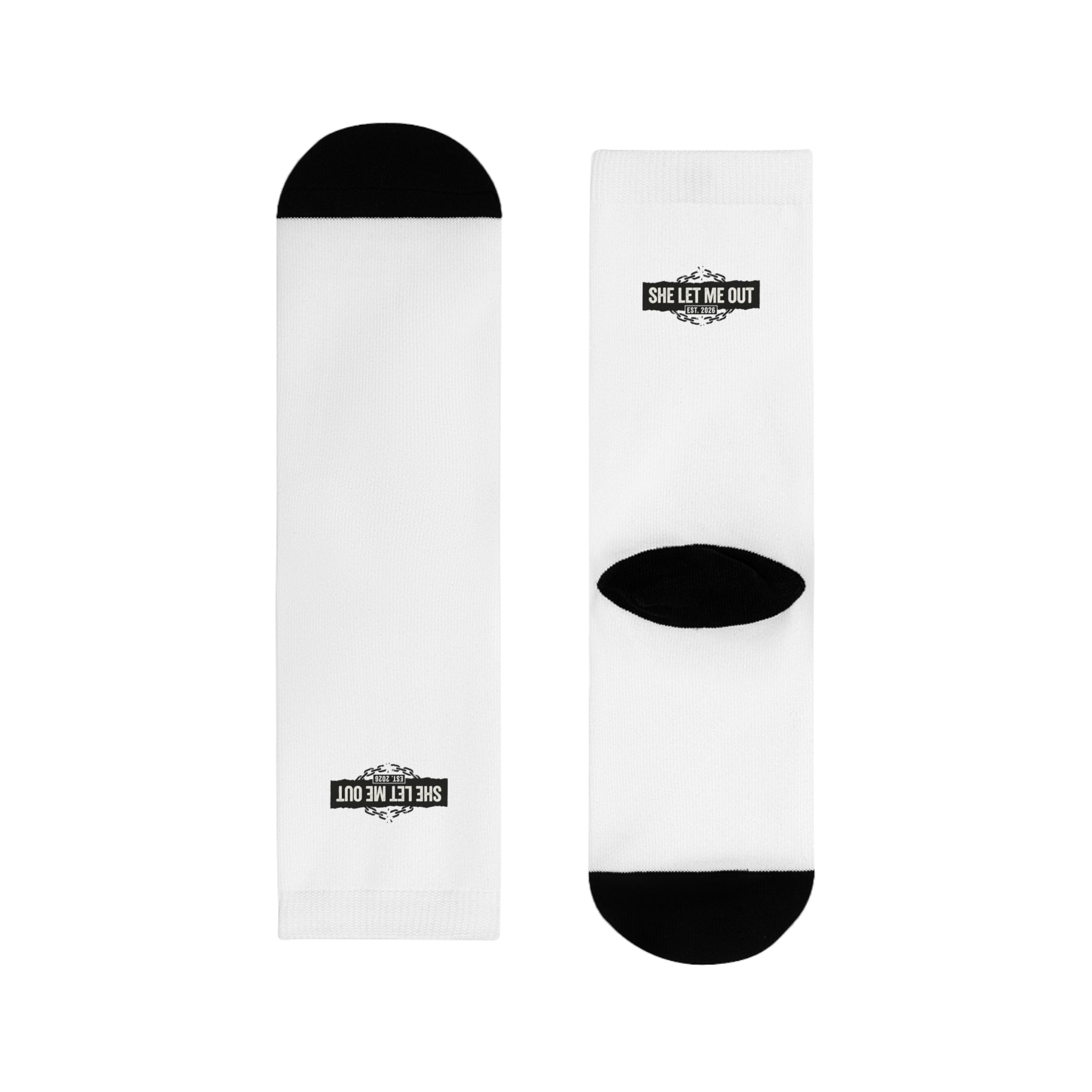 Crew Socks — 'She Let Me Out' Sublimation Graphic Socks