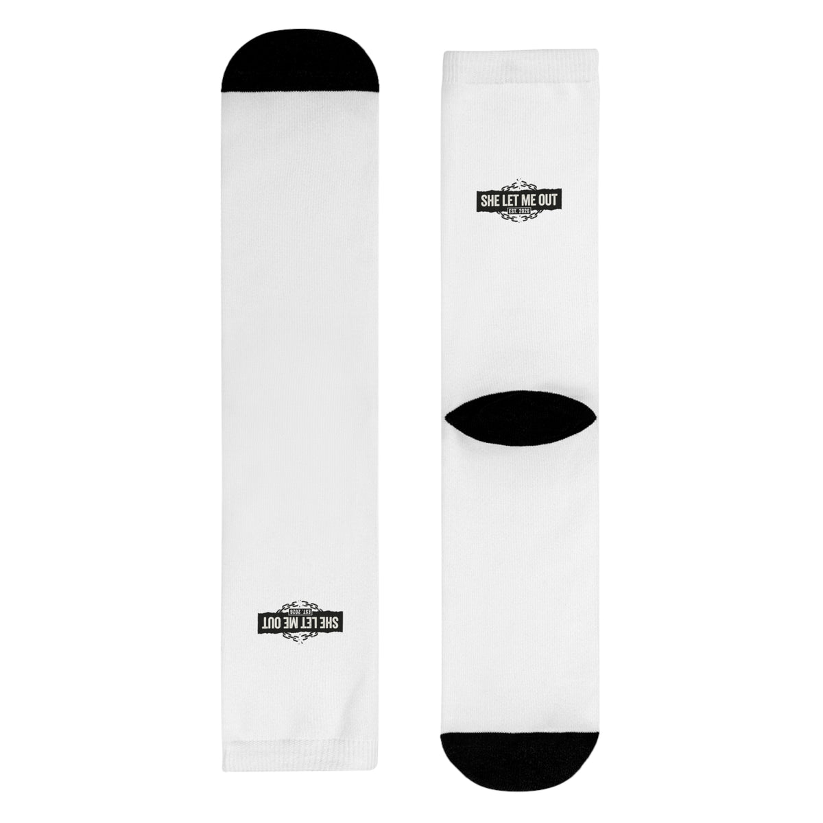 Crew Socks — 'She Let Me Out' Sublimation Graphic Socks