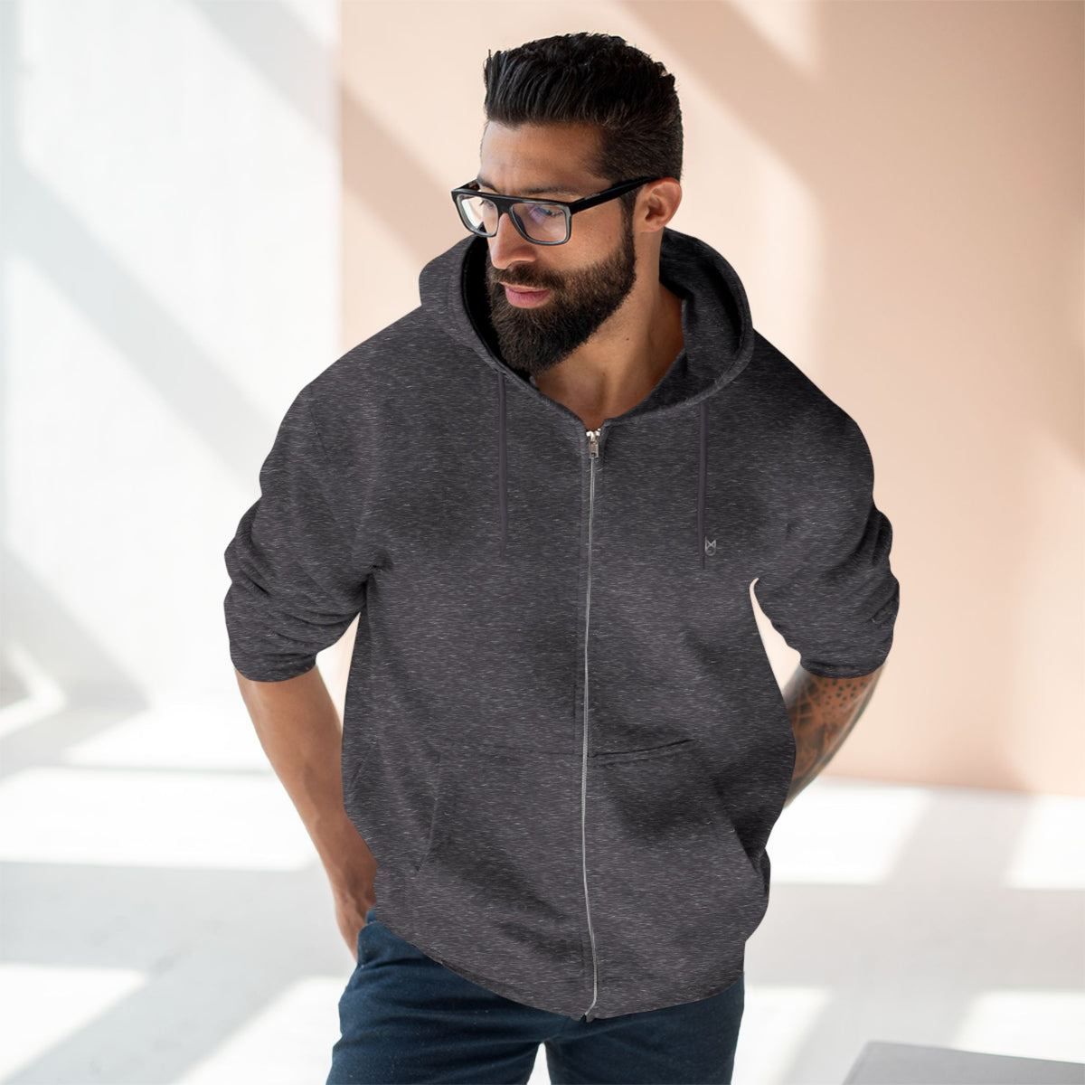 SLMO Silver Edition Back Shoulder Tag , Full Zip Hoodie