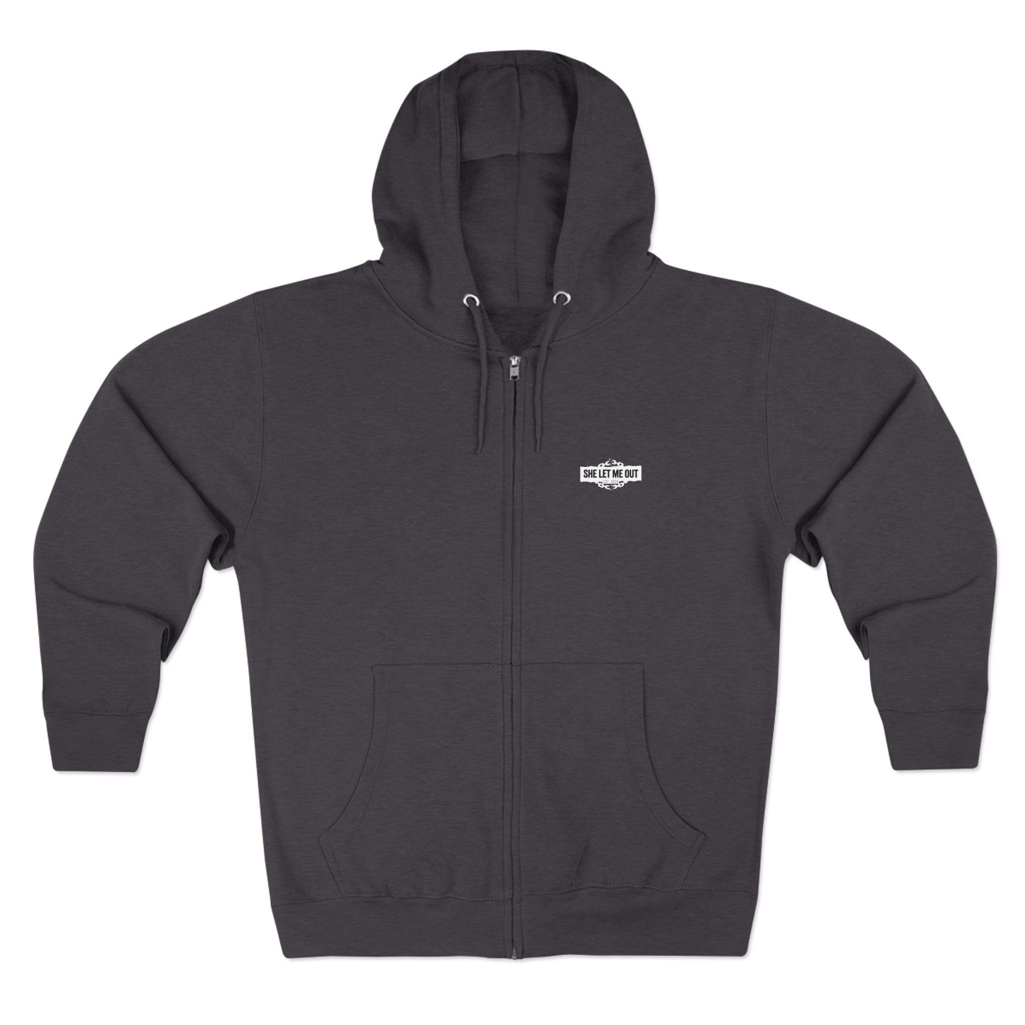 She Let Me Out ,Premium Fitted Zip Hoodie White Chain Edition