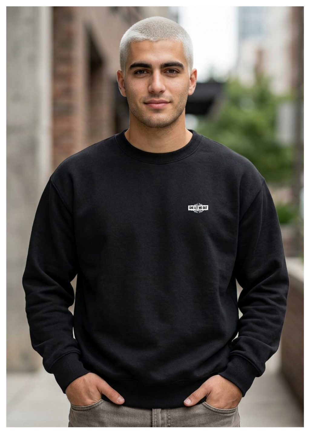 She Let Me Out ,White Chain, Crewneck Sweatshirt