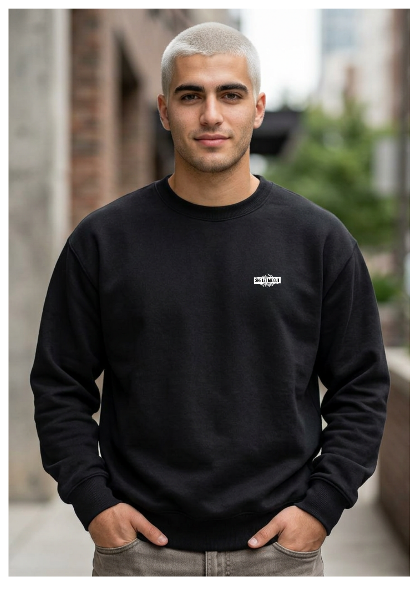She Let Me Out ,White Chain, Crewneck Sweatshirt