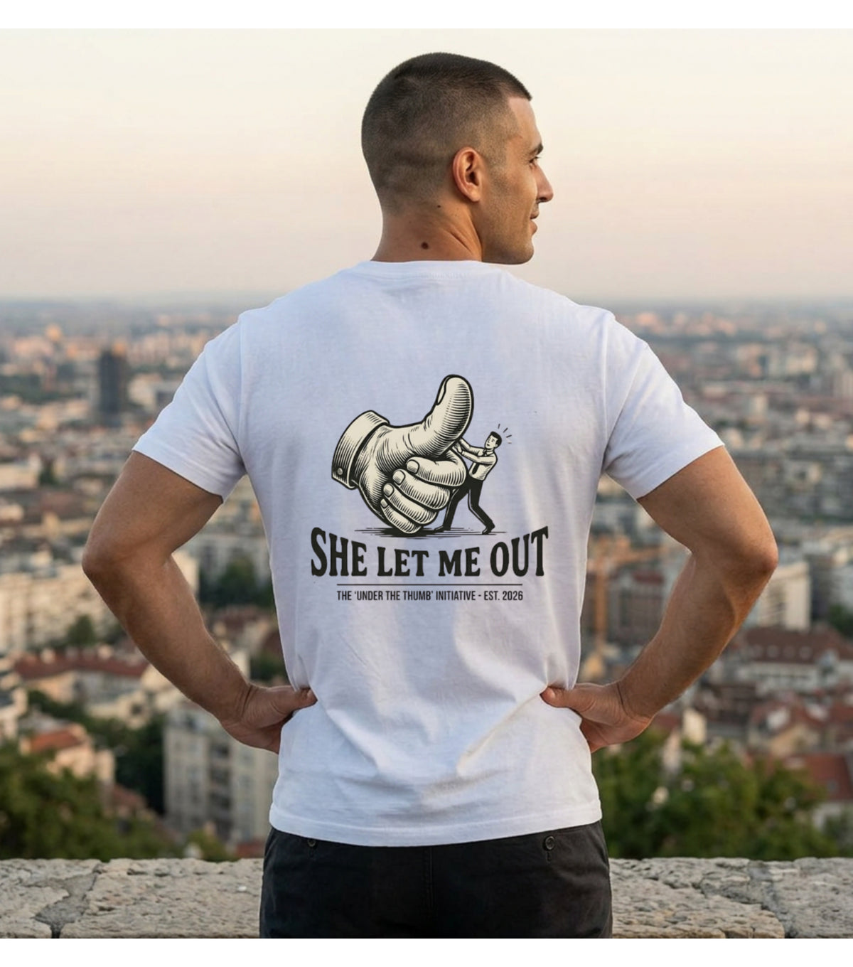 She Let Me Out Graphic T-Shirt — Vintage Thumbs-Up Design