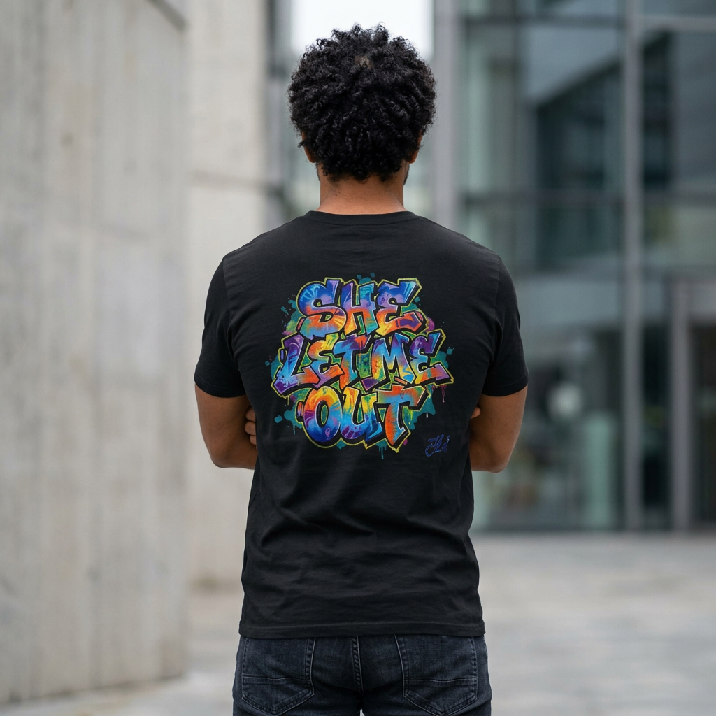 She Let Me Out Graphic T-Shirt — Graffiti Back Tag