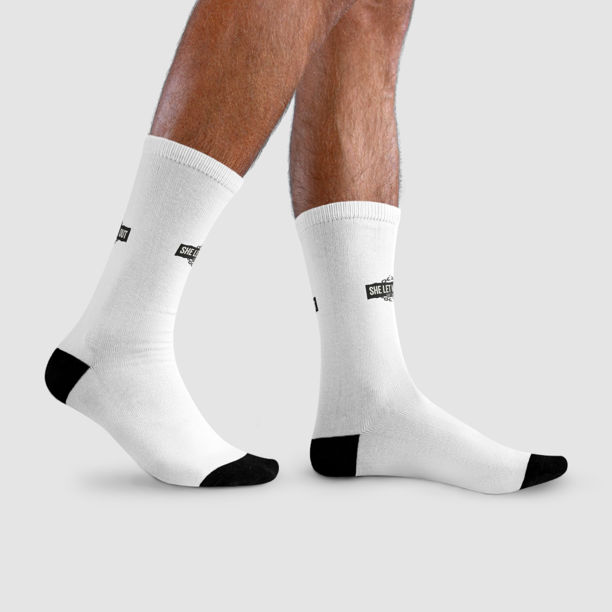 Crew Socks — 'She Let Me Out' Sublimation Graphic Socks