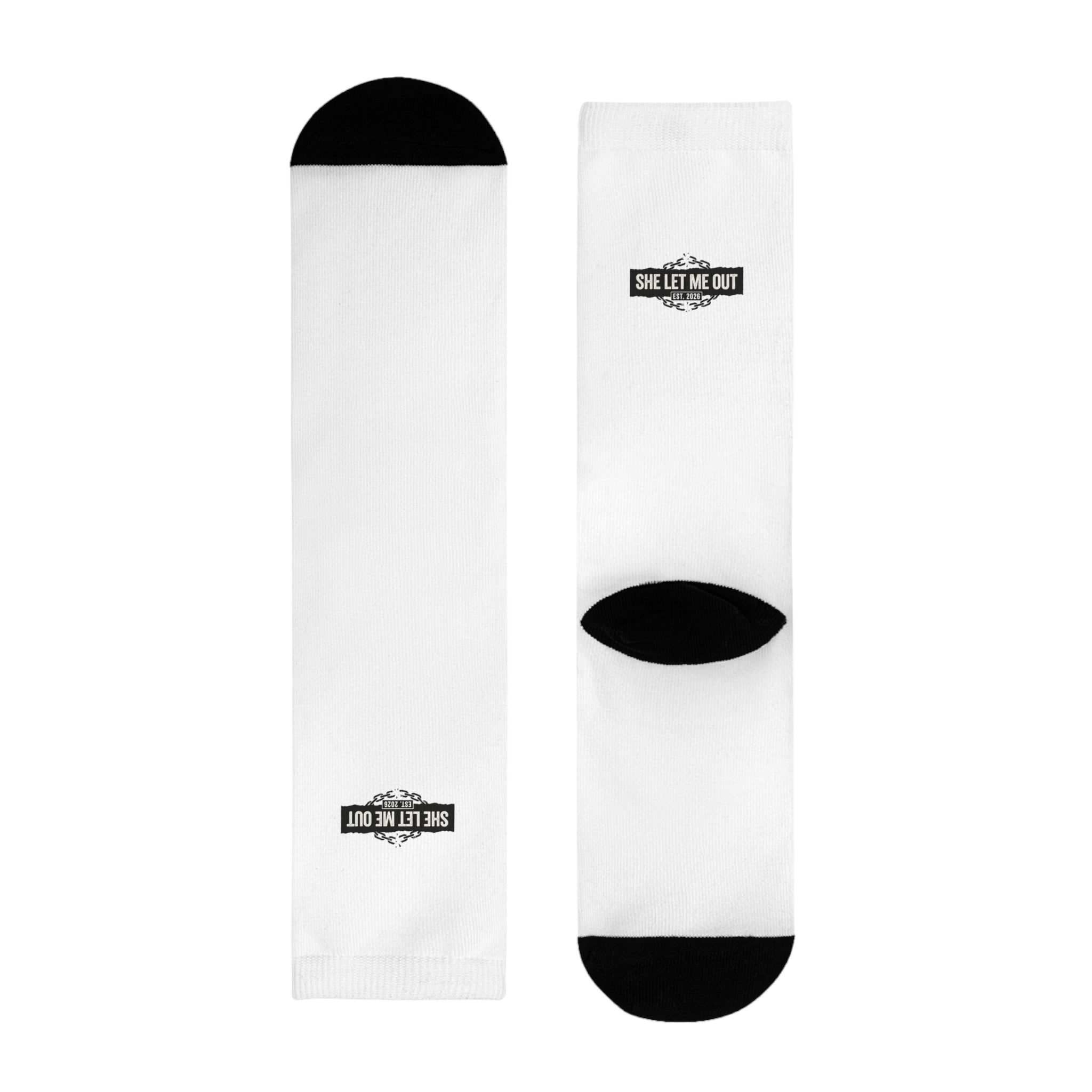 Crew Socks — 'She Let Me Out' Sublimation Graphic Socks
