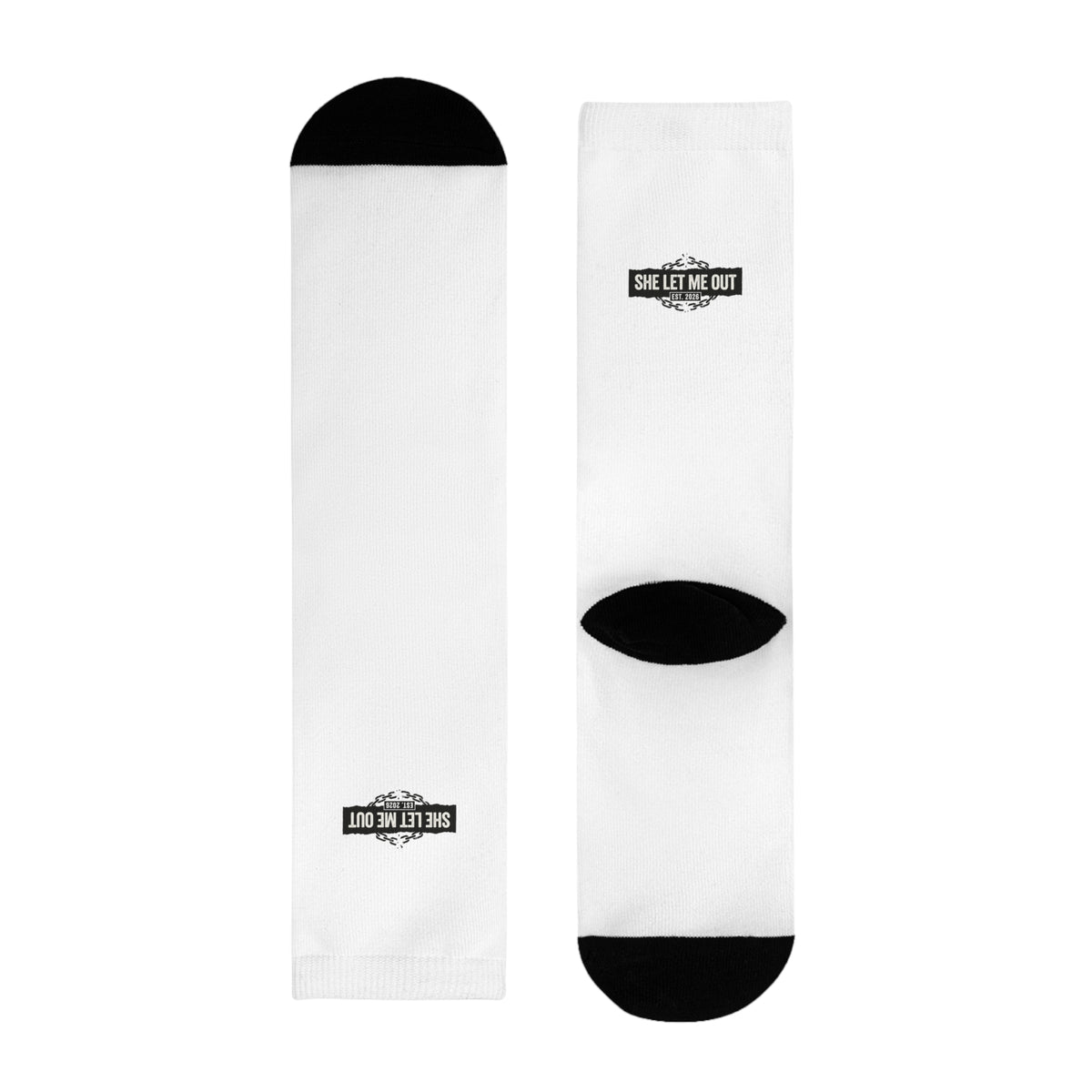 Crew Socks — 'She Let Me Out' Sublimation Graphic Socks
