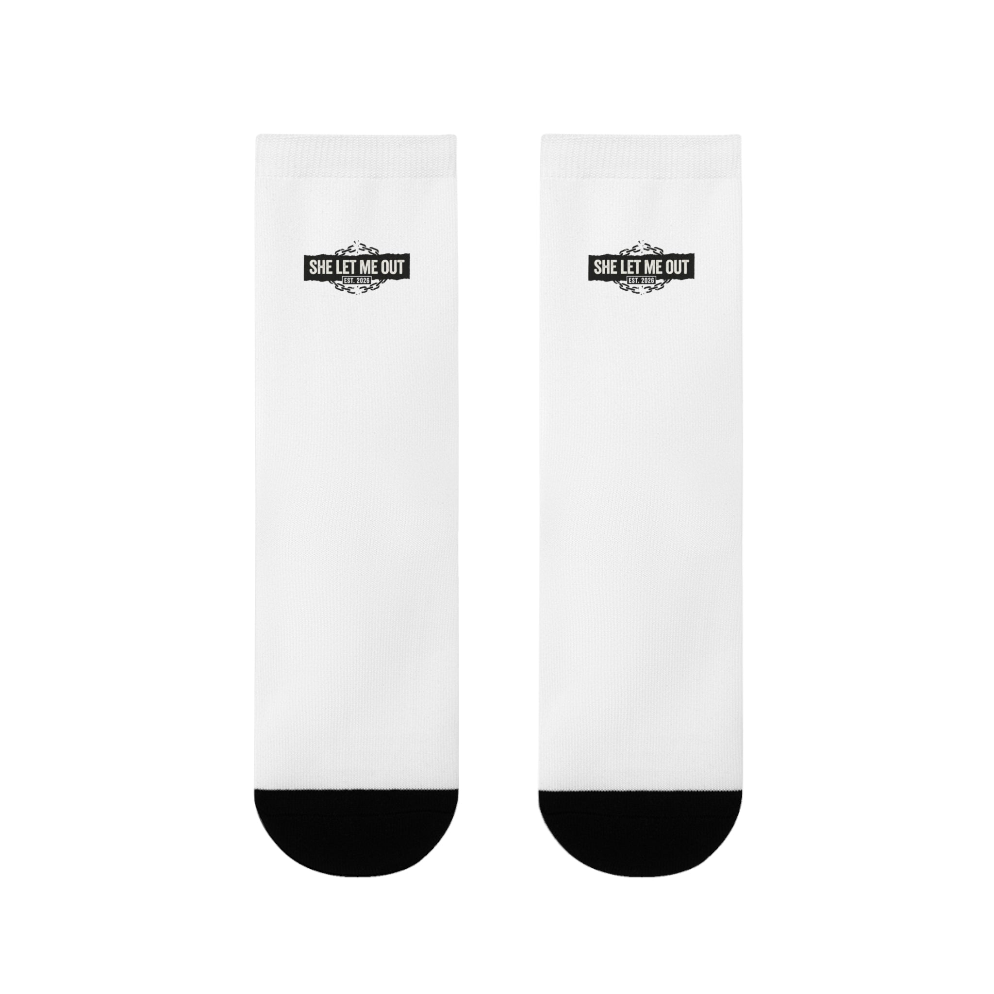 Crew Socks — 'She Let Me Out' Sublimation Graphic Socks