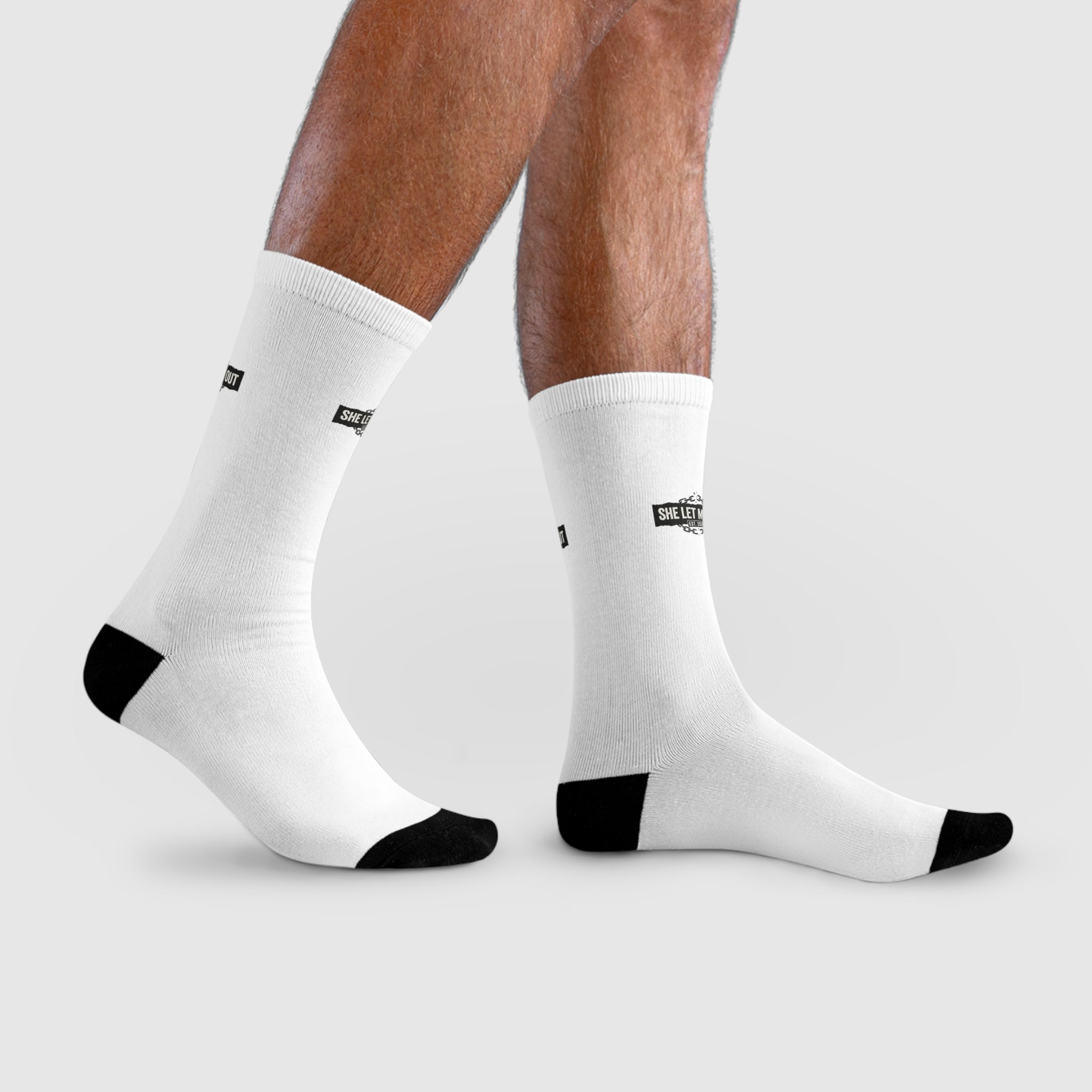 Crew Socks — 'She Let Me Out' Sublimation Graphic Socks
